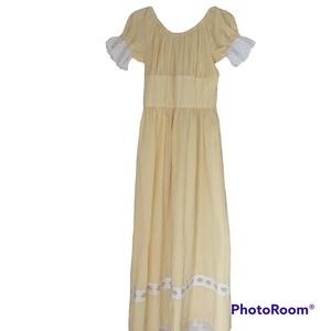 Handmade Yellow Gingham Puff Sleeve Eyelet Floral Prairie Cottage Dress